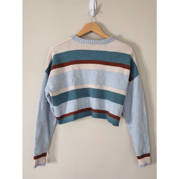 Pacsun Cropped Sweater Striped Blue Size Medium Pullover Style NEW - Picture 3 of 8